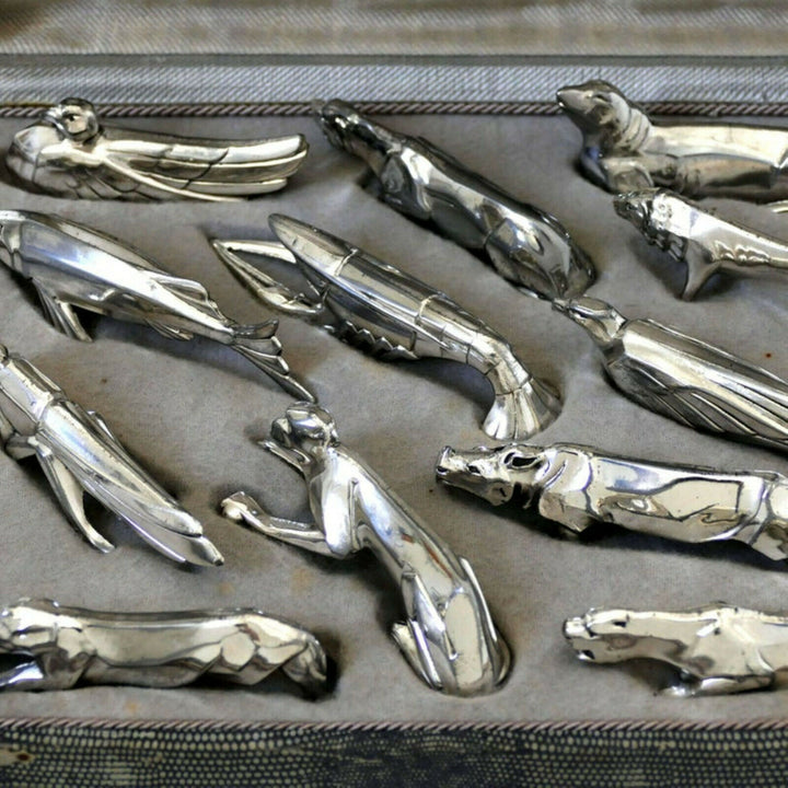 Comptoir General, French Art Deco Knife Rests Set 12 Pc, Animals, Original Box
