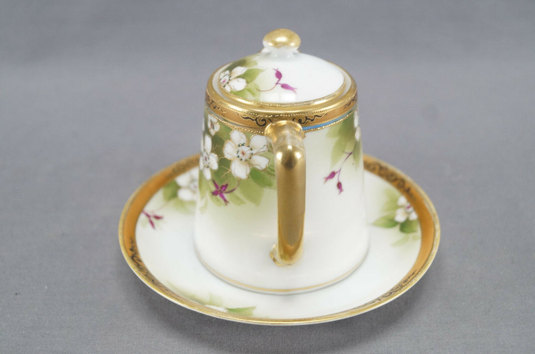 Nippon Morimura Hand Painted White Wild Rose Scrollwork & Beaded Syrup Pitcher