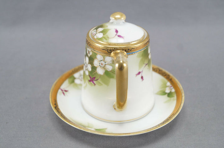 Nippon Morimura Hand Painted White Wild Rose Scrollwork & Beaded Syrup Pitcher