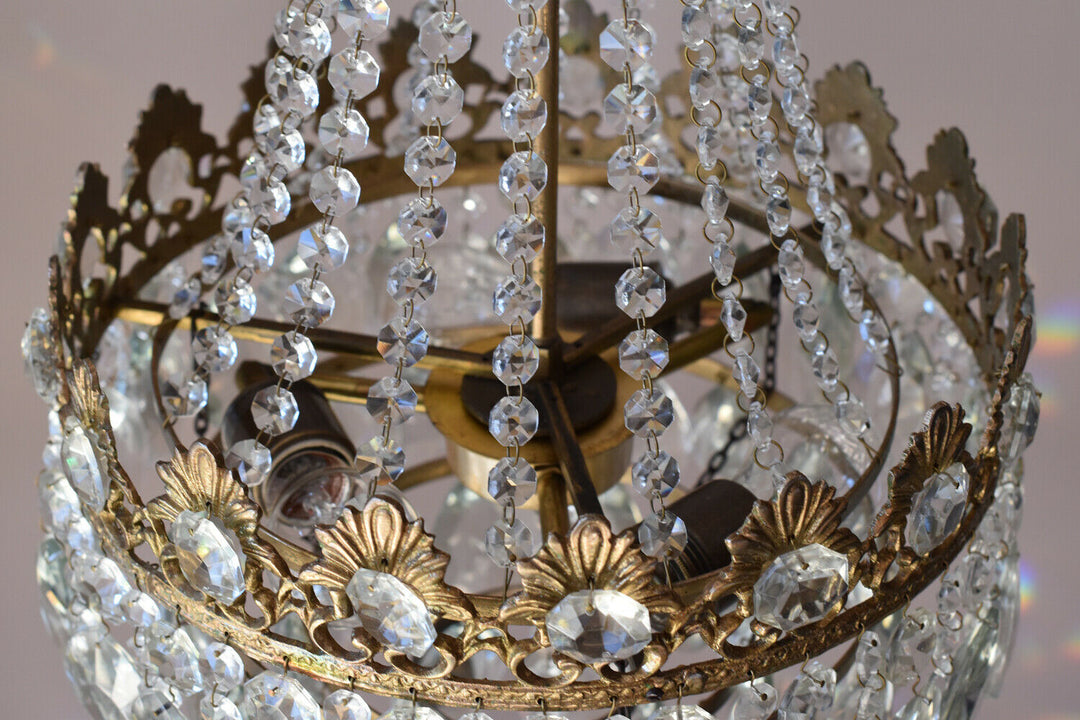 Original Vintage Crystal Chandelier, Antique Lighting, 1950s Pendant, Light,Lamp