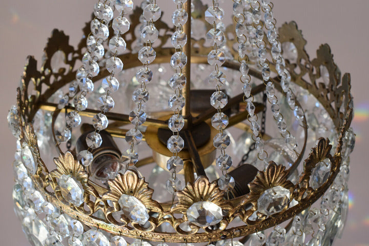 Original Vintage Crystal Chandelier, Antique Lighting, 1950s Pendant, Light,Lamp