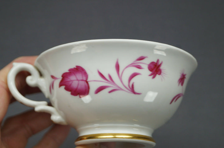 KPM Berlin Hand Painted Pink Floral Leaves & Gold Tea Cup Circa 1837 - 1844