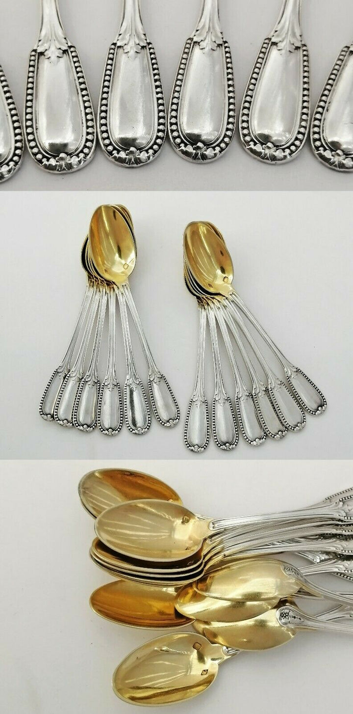 Puiforcat: French Sterling Silver & Vermeil Small Coffee, Mocha Spoons - 12pc