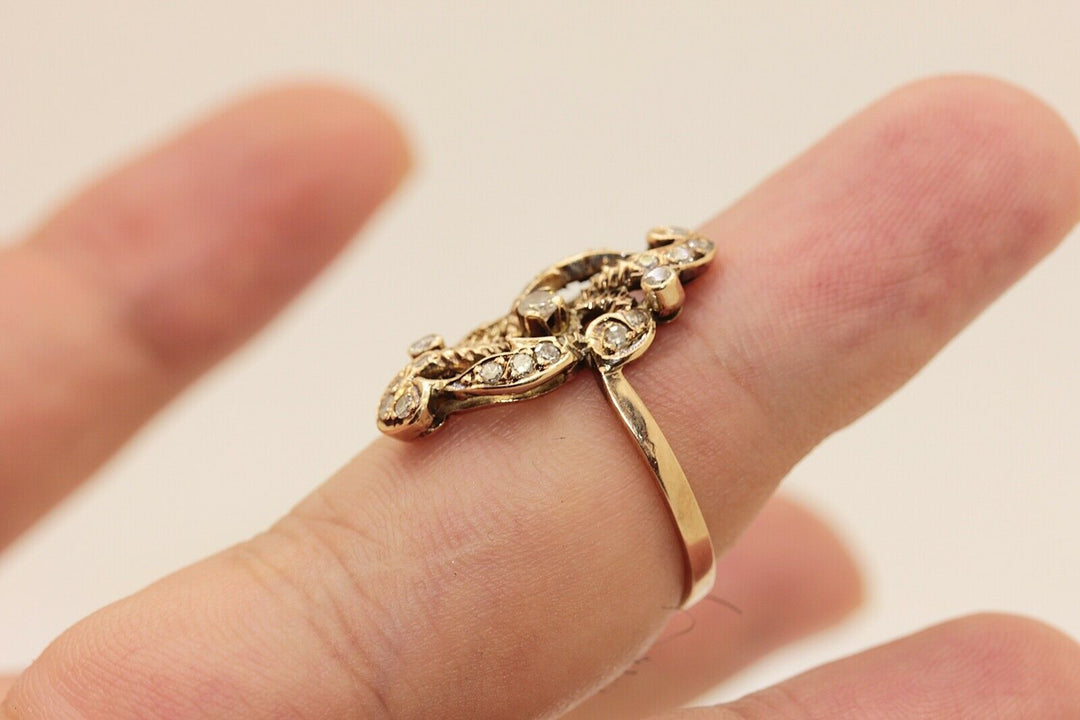 アンティーク オリジナル 10K ナチュラルダイヤモンドのフラワースタイルリング