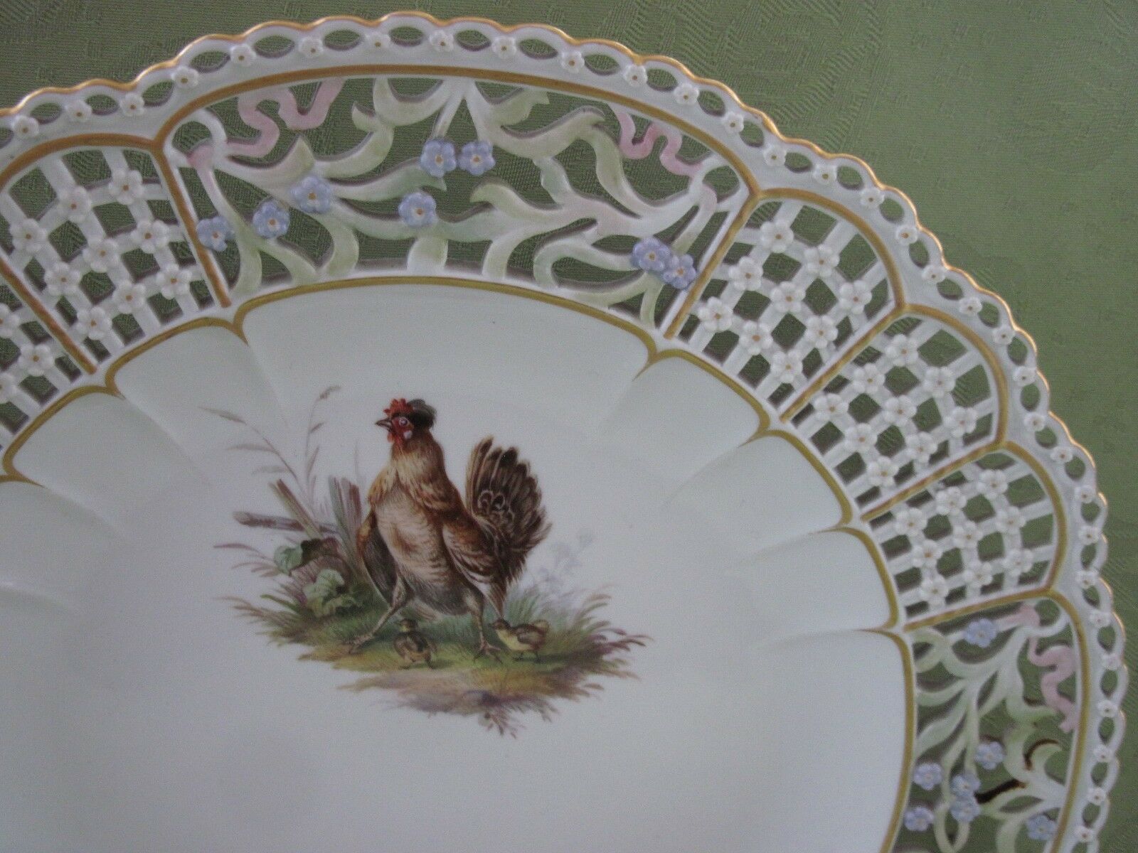 マイセン(Meissen)、飾り皿、透かし皿、ニワトリ、2級品