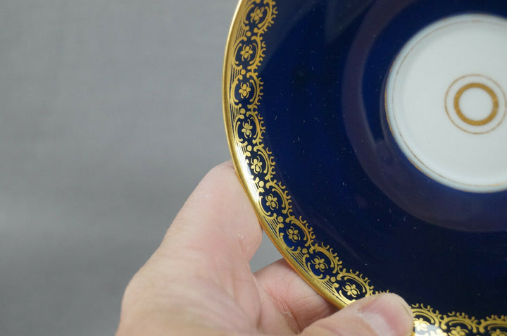 KPM Berlin Hand Painted Floral Cobalt & Gold Entwined Handle Tea Cup & Saucer C