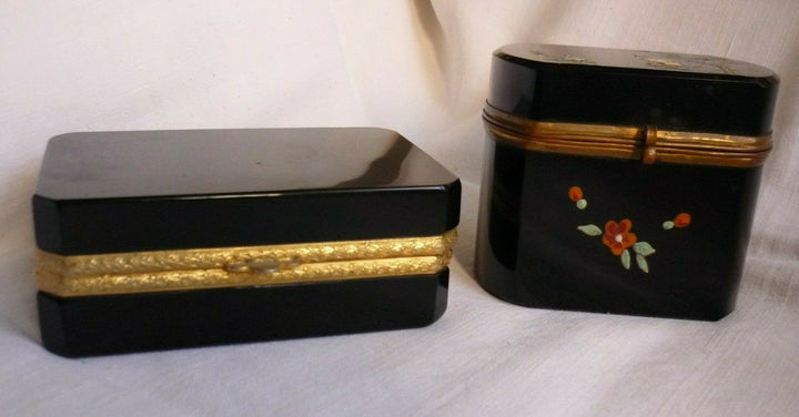 Vintage Venetian Black Opaline Glass Casket Box