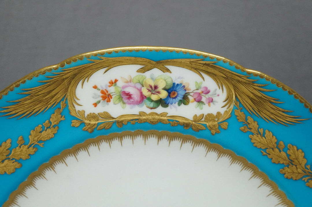 Minton Hand Painted Cherubs Armorial Monogram Turquoise Floral & Gold Plate A