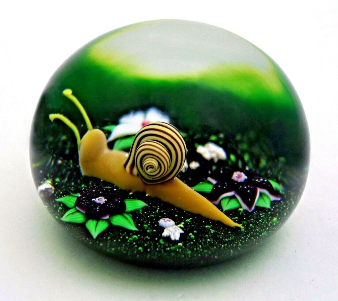 SPLENDID Large BACCARAT Fully Extended SNAIL and Flowers Art Glass PAPERWEIGHT