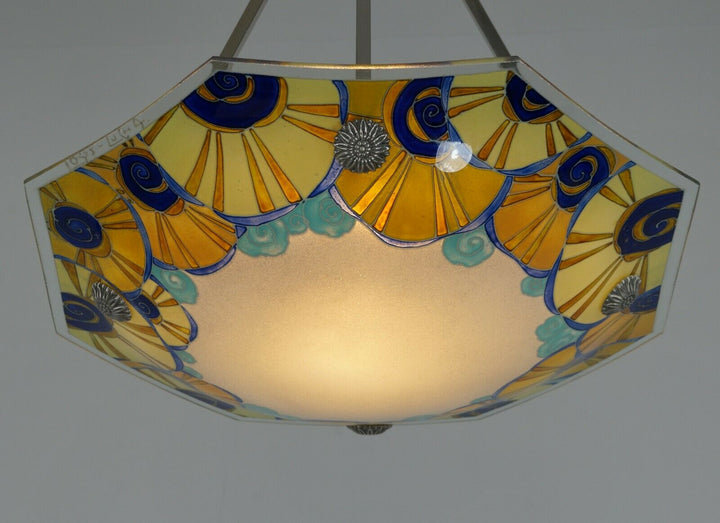 LOYS LUCHA : FRENCH 1930 ART DECO CHANDELIER ..... pendant lamp daum era France
