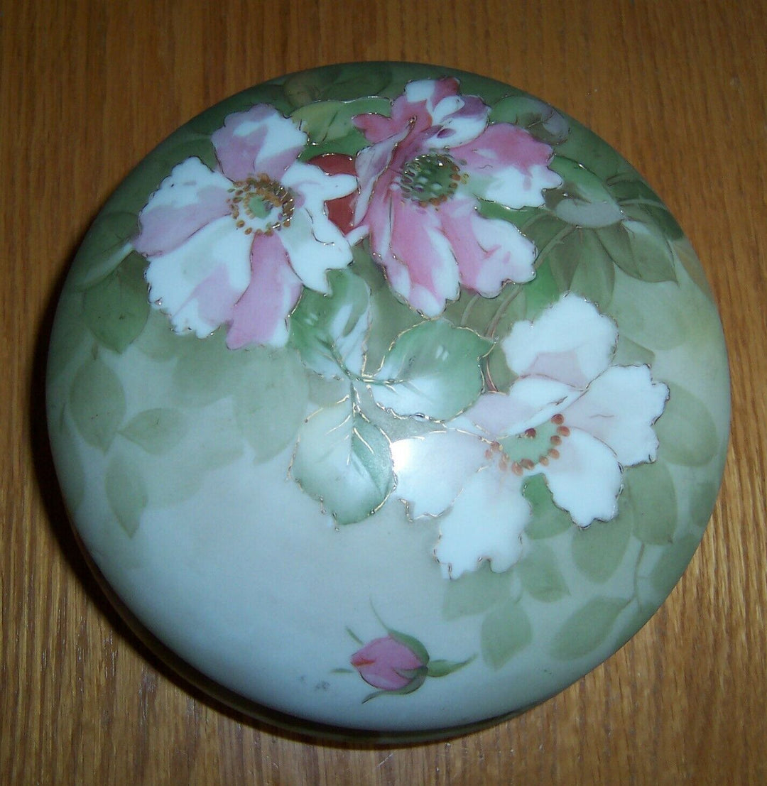 Morimura Handpainted Nippon Japan Large Floral and Gilt Covered Jar Dish Box