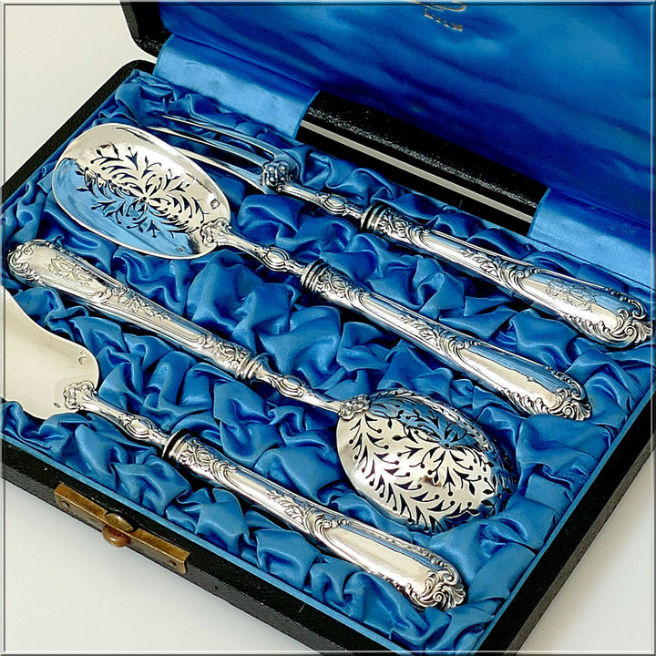 Soufflot French All Sterling Silver Dessert Hors d'Oeuvre Set 4 Pc, Original Box