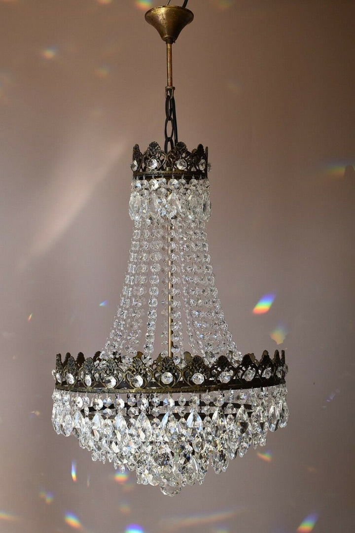 Empire Vintage Crystal Chandelier, 1950's Antique Lighting, French lamp on Sale