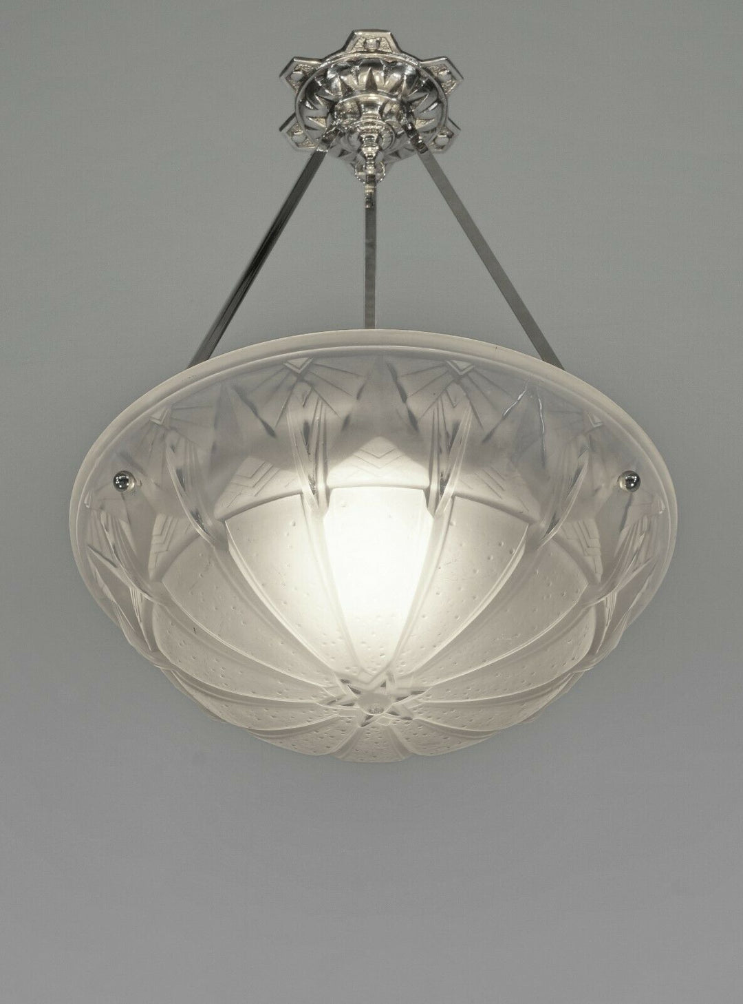 MULLER FRERES : FRENCH 1930 ART DECO PENDANT CHANDELIER ... lamp bronze lustre