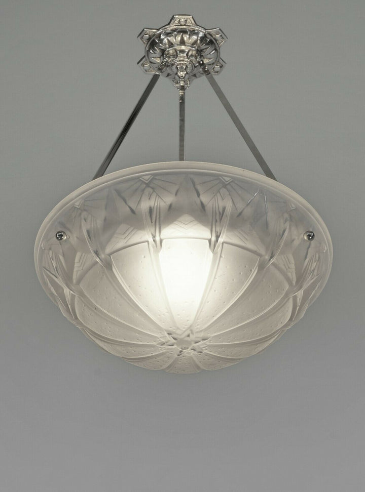 MULLER FRERES : FRENCH 1930 ART DECO PENDANT CHANDELIER ... lamp bronze lustre