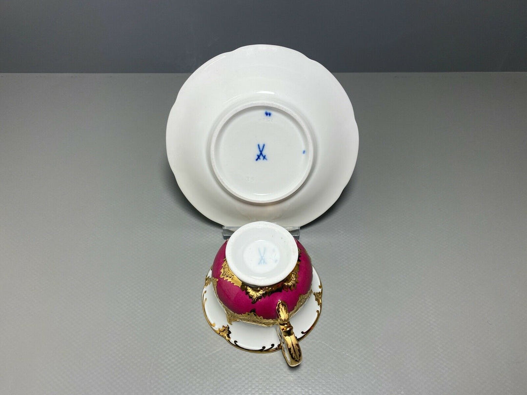 MEISSEN MOKKA GEDECK 2-TLG TASSE UT B-FORM WEINROT ROT BORDEAUX VIEL GOLD Nr.4