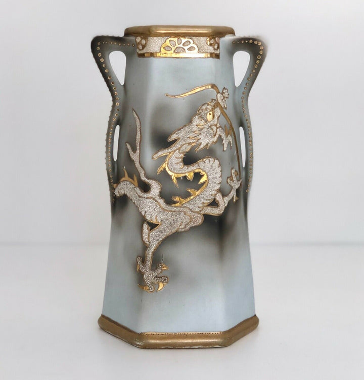 Art Nouveau Royal Nishiki Nippon Moriage Japanese Dragon Vase