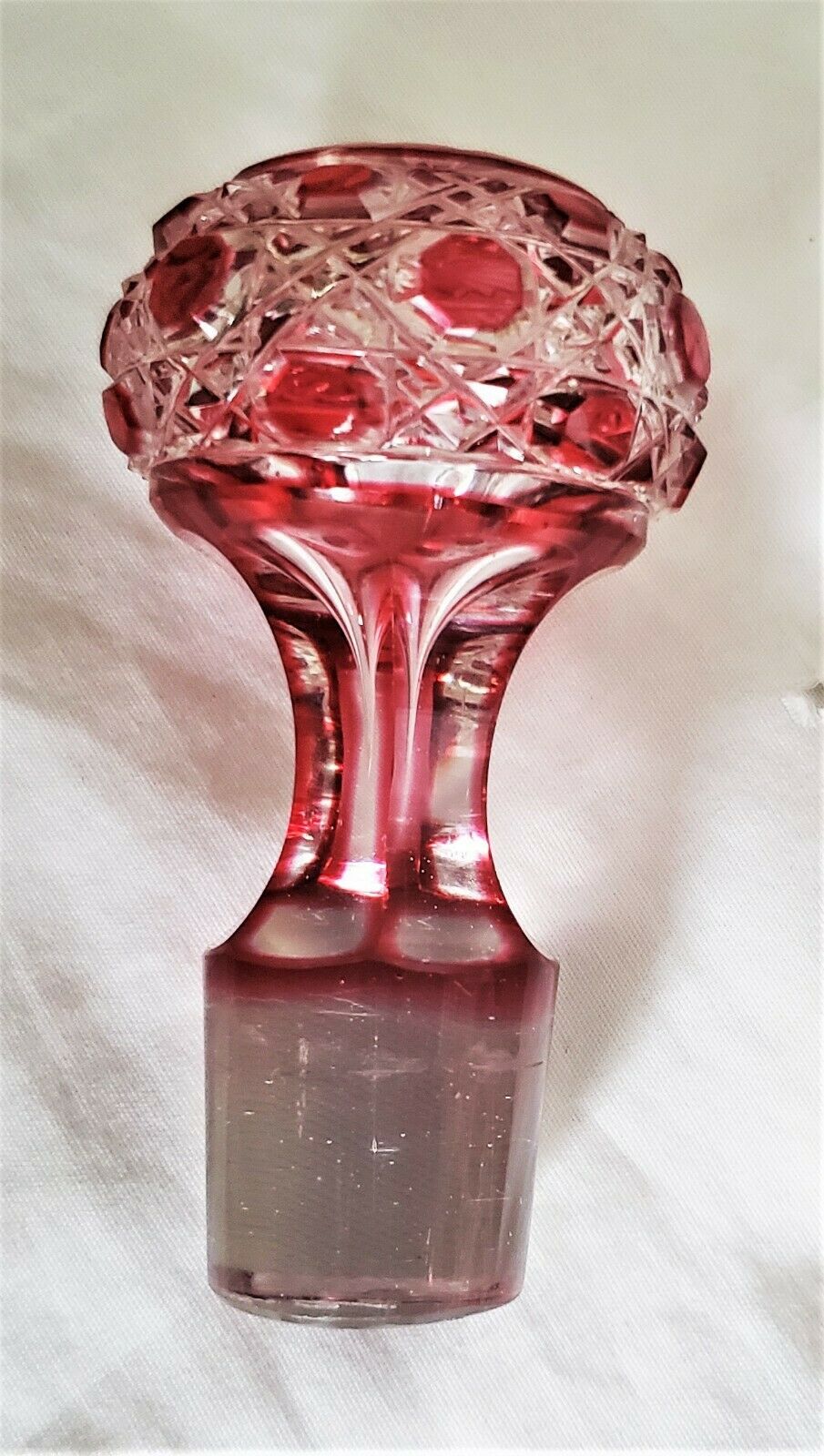 Antique Baccarat Red Cut to Clear Large Crystal Perfume Bottle w/Stopper