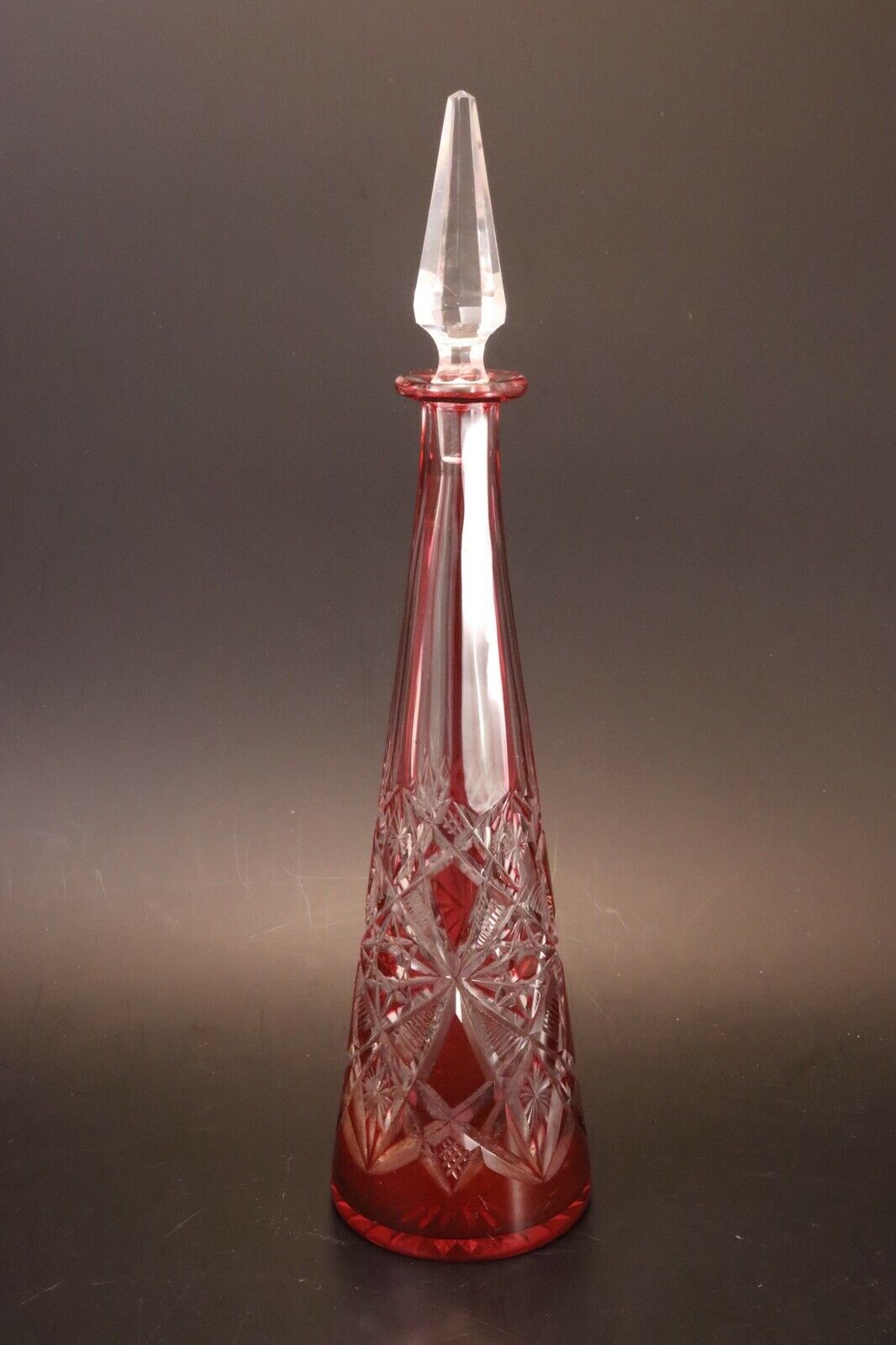 Carafe Baccarat cristal double Overlay taillé Lagny decanter vin du Rhin rubis