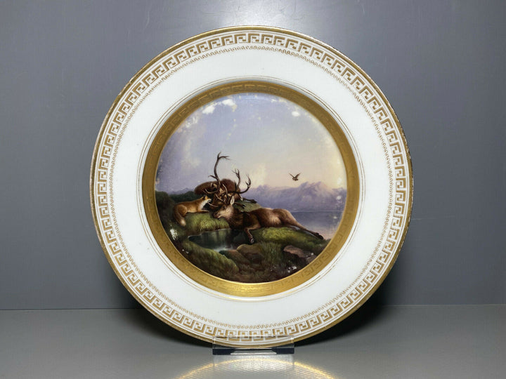 KPM BERLIN TELLER JAGDMOTIV WILDMALEREI HIRSCHE FUCHS LANDSCHAFT 1.WAHL UM 1849