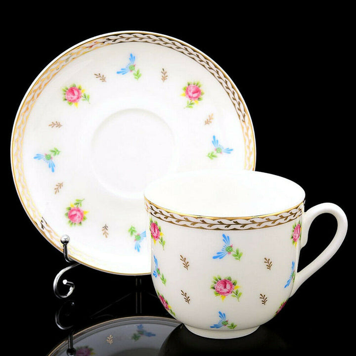 Imperial Porcelain Teacup & Saucer, Flower Waltz Pattern, LOMONOSOV, LFZ, IFZ