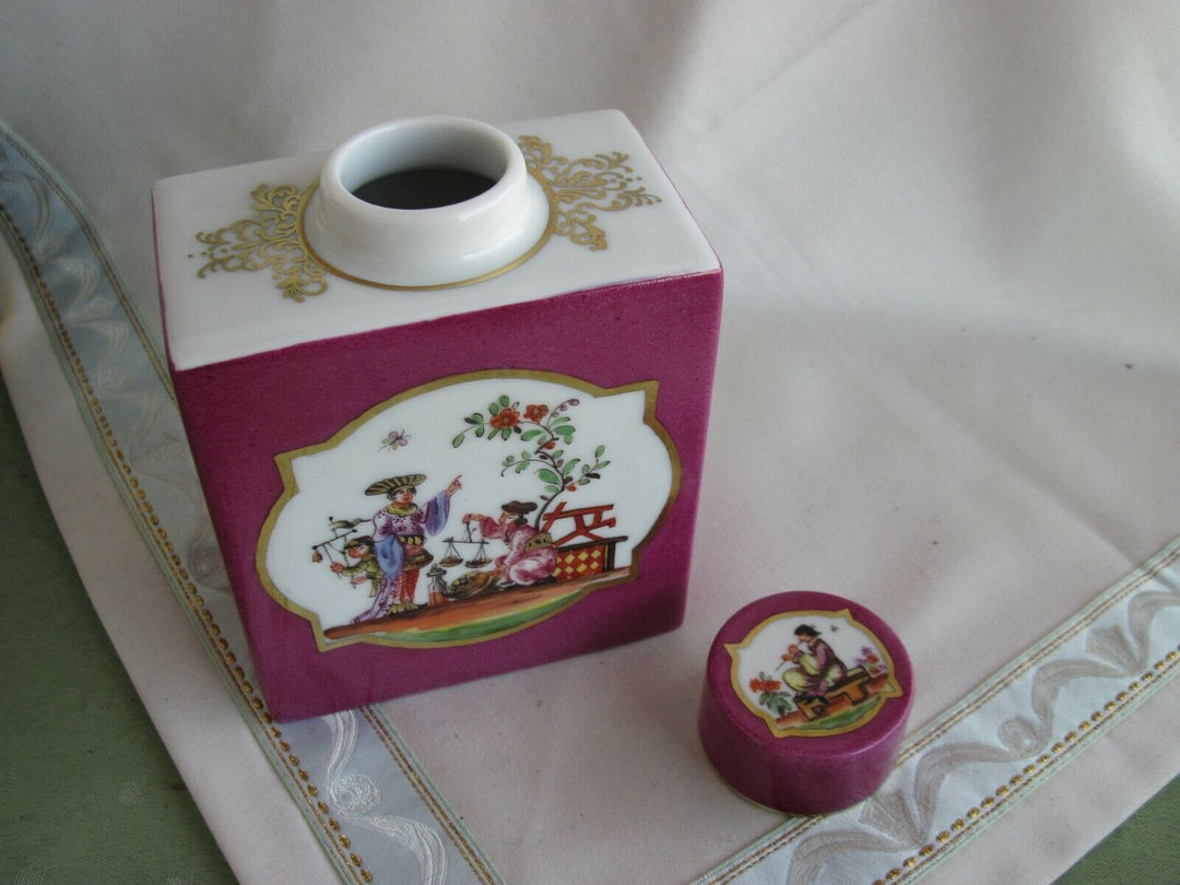 Schöne Meissen Teedose mit vielen Indischen Blumen und Chinoiserie