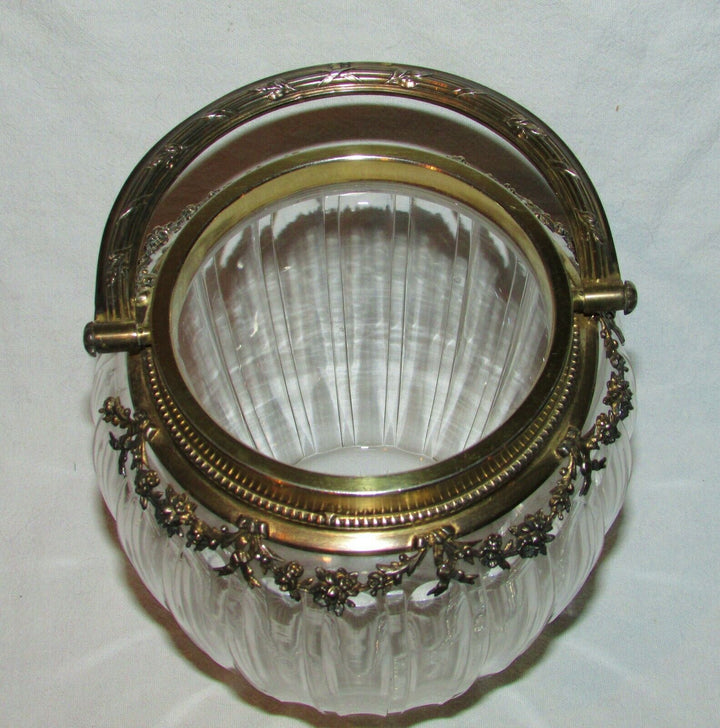 RARE SEAU POT A BISCUITS CRISTAL ARGENT MASSIF VERMEIL PUIFORCAT