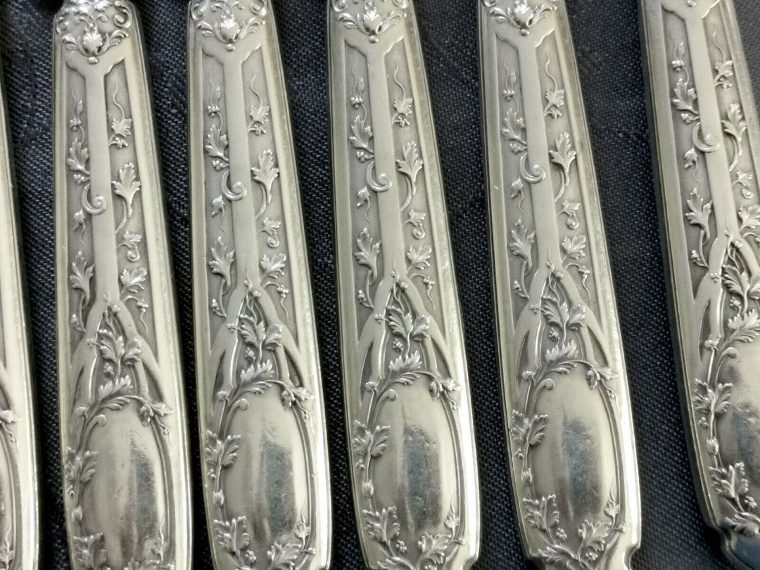 ARGENT MASSIF PUIFORCAT MODERNE FEUILLAGE 8 COUTEAUX LAMES EN ARGENT MASSIF MIN