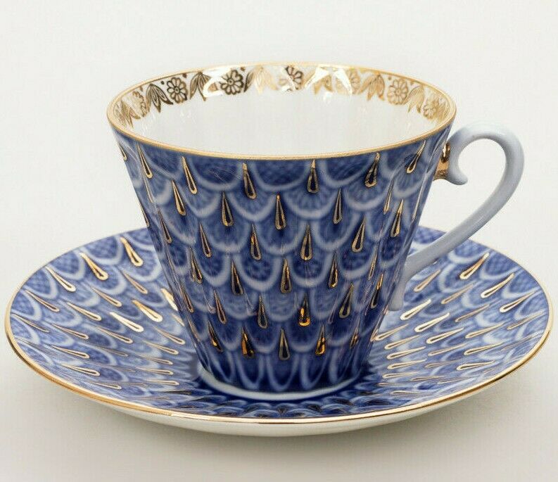Forget-Me-Not Teacup w/ Saucer by Imperial Porcelain Russian Lomonosov LFZ IFZ