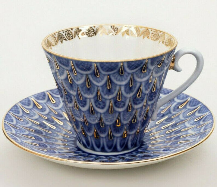 Forget-Me-Not Teacup w/ Saucer by Imperial Porcelain Russian Lomonosov LFZ IFZ