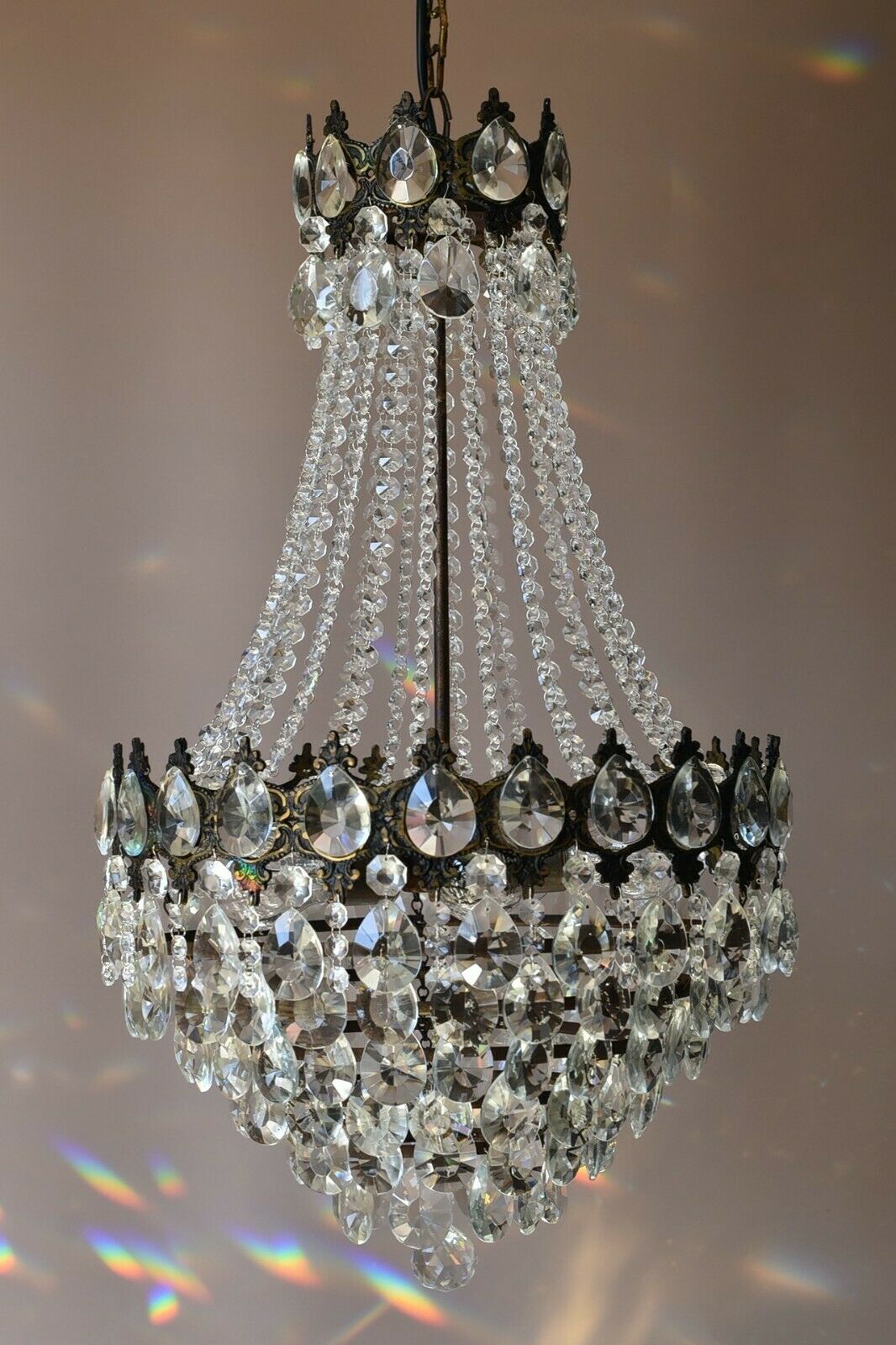 Two Matching Antique Vintage Crystal Chandeliers, Ceiling Lighting, pendants