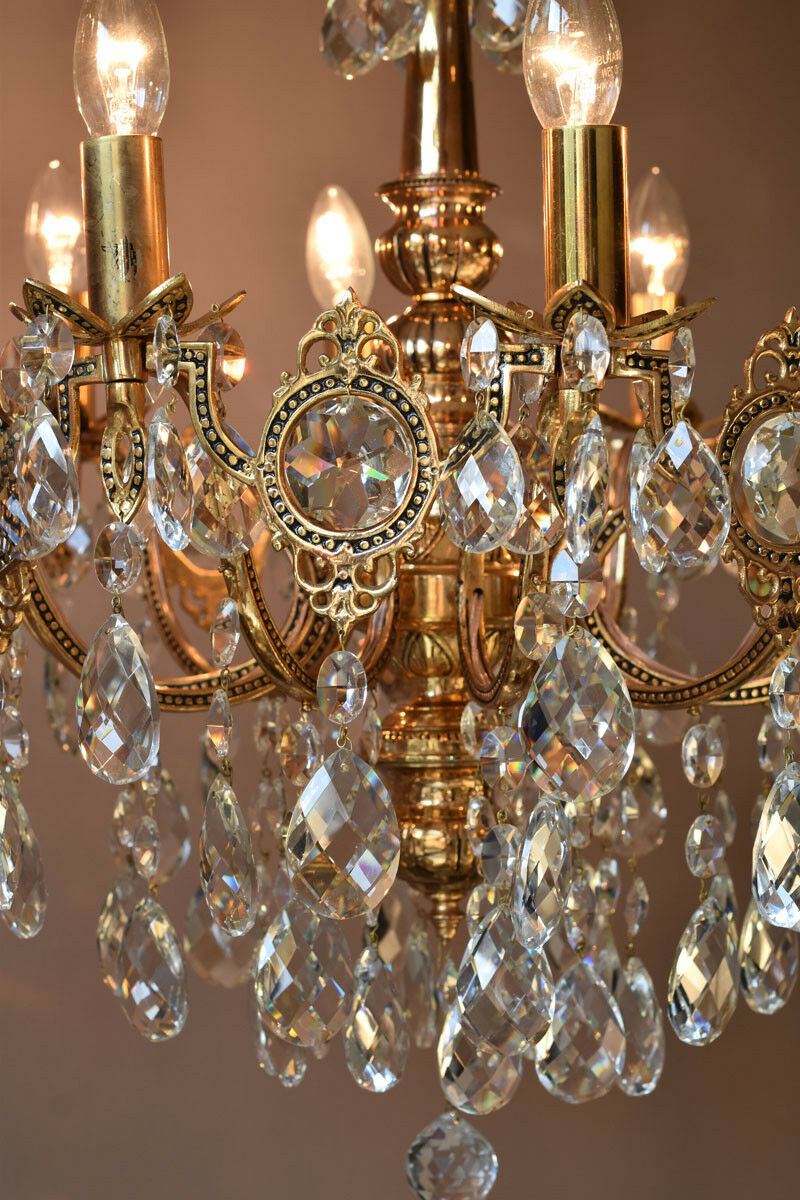 Brass Vintage Crystal Chandelier Antique Lighting Home Lights Lamp 10 arm French