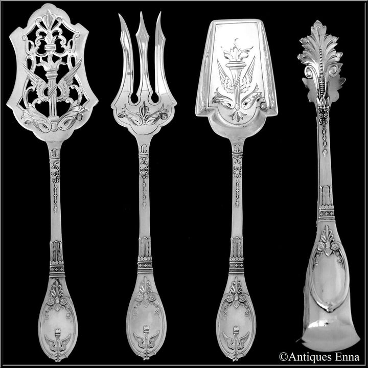 Lapparra French Sterling Silver Dessert Hors D'Oeuvre Set 4 Pc, Empire Torch