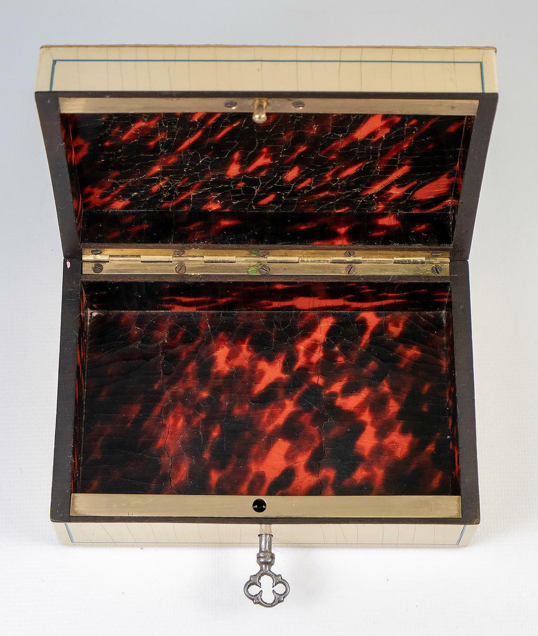 Stunning Antique French Jewelry Box, Cigar Casket, Boulle Work, Lock w Key