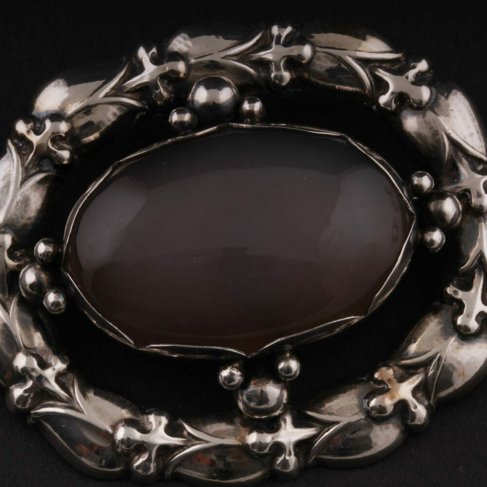 GEORG JENSEN Sterling Brooch #108 with Chalcedony. GJ Himself. VERY RARE!