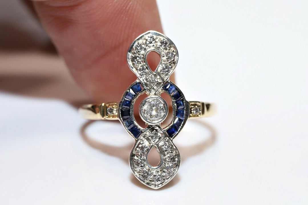 アンティーク オリジナル アールデコ 18K ナチュラルダイヤモンドとカリバーサファイアのリング