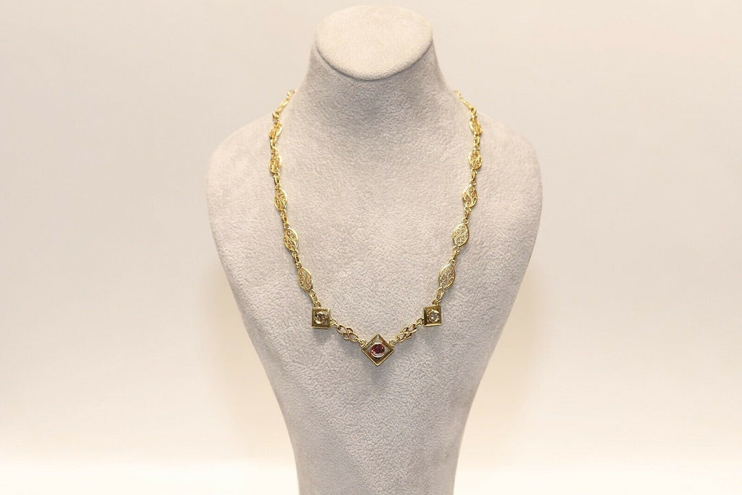 ヴィンテージ 18K ナチュラルダイヤモンドとルビーのネックレス