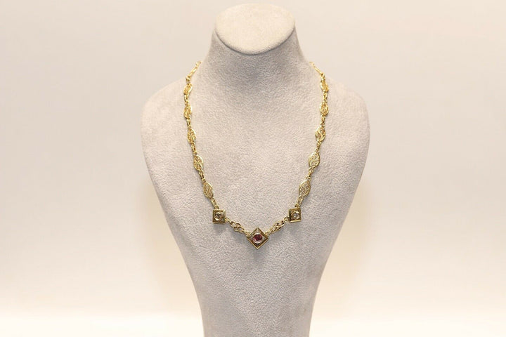 ヴィンテージ 18K ナチュラルダイヤモンドとルビーのネックレス