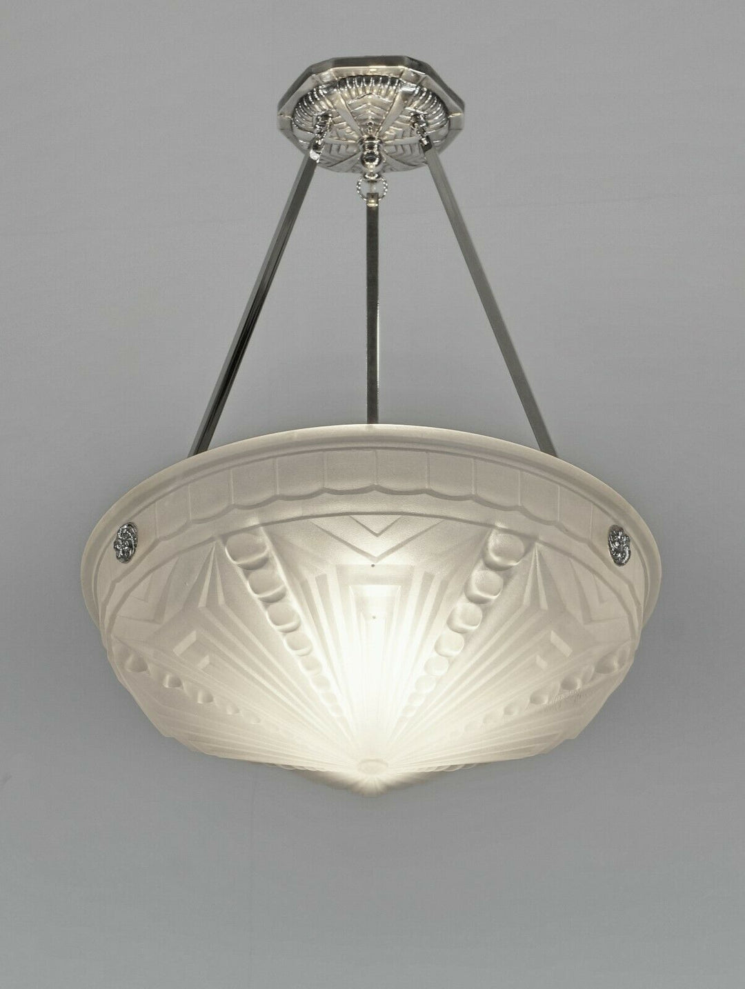 MULLER FRERES : FRENCH 1930 ART DECO PENDANT CHANDELIER ... lamp plated bronze