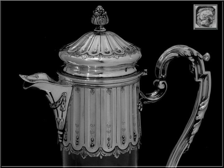 Antique French Sterling Silver & Crystal Serving Decanter, Pitcher Neoclassical