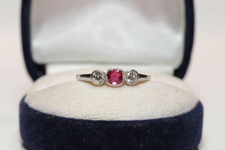 アンティーク ヴィクトリアン 14K ナチュラルダイヤモンドとルビーのリング