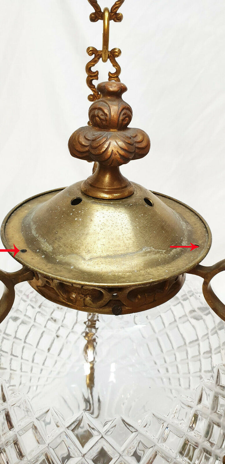 lanterne lustre d’alcôve en cristal moulé et bronze vers 1900 Baccarat