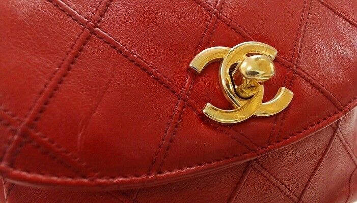 Auth CHANEL Quilted CC Chain Belt Waist Bum Bag Red Leather