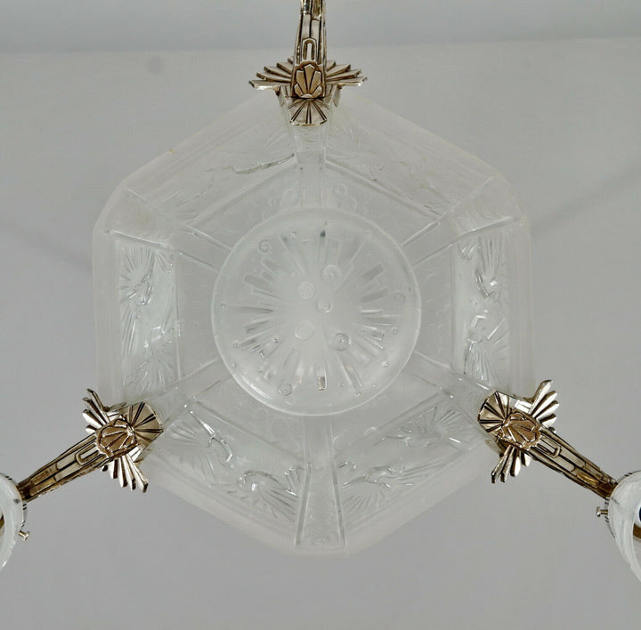 MULLER FRERES : FRENCH ART DECO CHANDELIER 1930 ... peacock bronze lustre paon