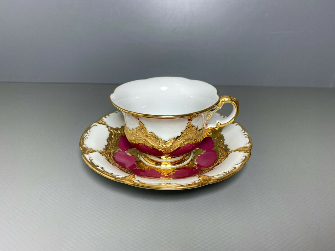 MEISSEN MOKKA GEDECK 2-TLG TASSE UT B-FORM WEINROT ROT BORDEAUX VIEL GOLD