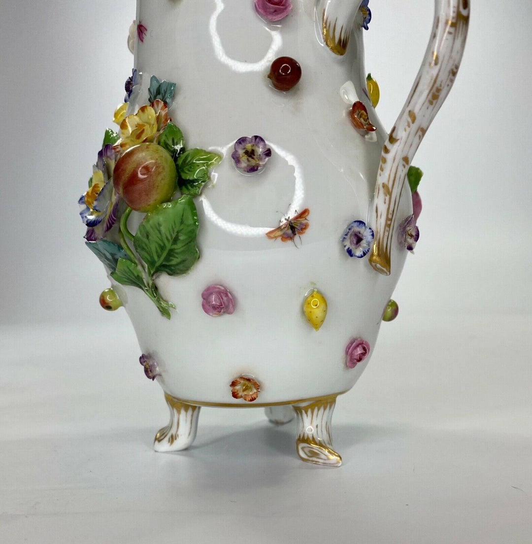 Meissen porcelain water jug. Flower & Fruit encrusted, c. 1870.