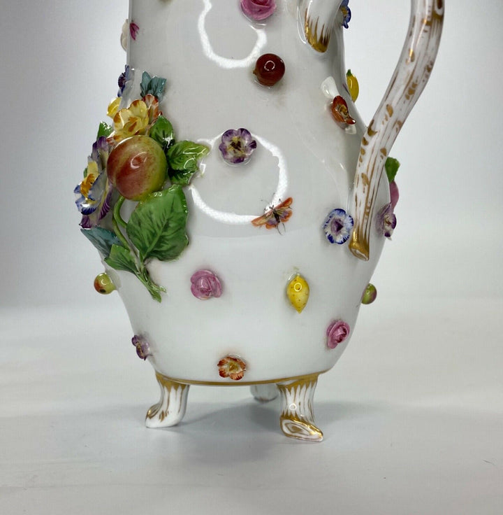 Meissen porcelain water jug. Flower & Fruit encrusted, c. 1870.