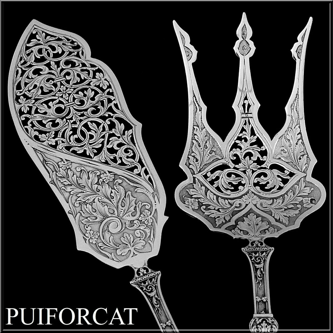 Puiforcat Masterpiece French Sterling Silver Fish Servers 2 Pc, Trilobé