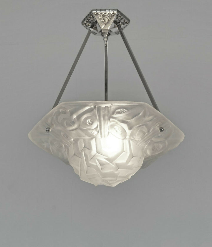 DEGUE : FRENCH 1930 ART DECO CHANDELIER PENDANT WITH BOWL .... lamp muller era