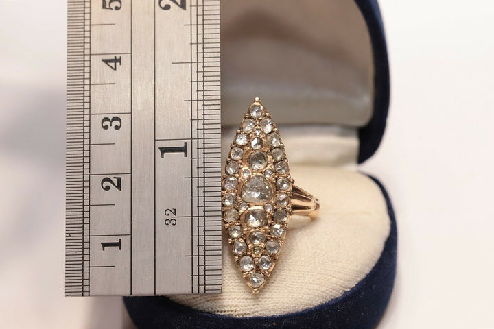 アンティーク オリジナル 12K ナチュラルローズカットダイヤモンドのナヴェットリング